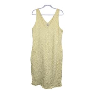 a new day cream crinkled v-neck sleeveless lined midi dress, sz L (PTP 19.5 in)